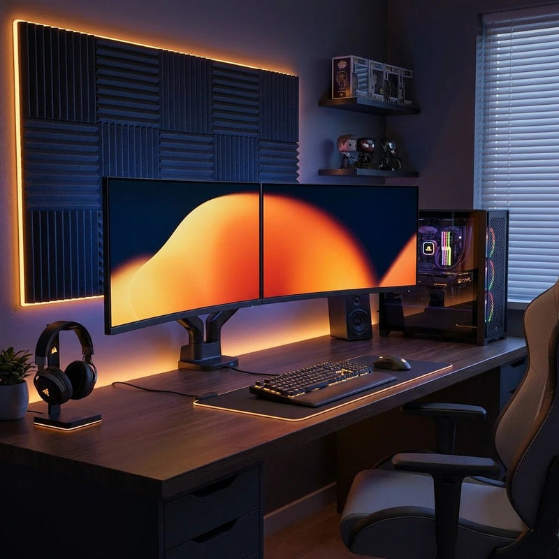 Alberenz Dubbel Monitorarm Gasfjäder - Upp till 35" - Med USB - Svart