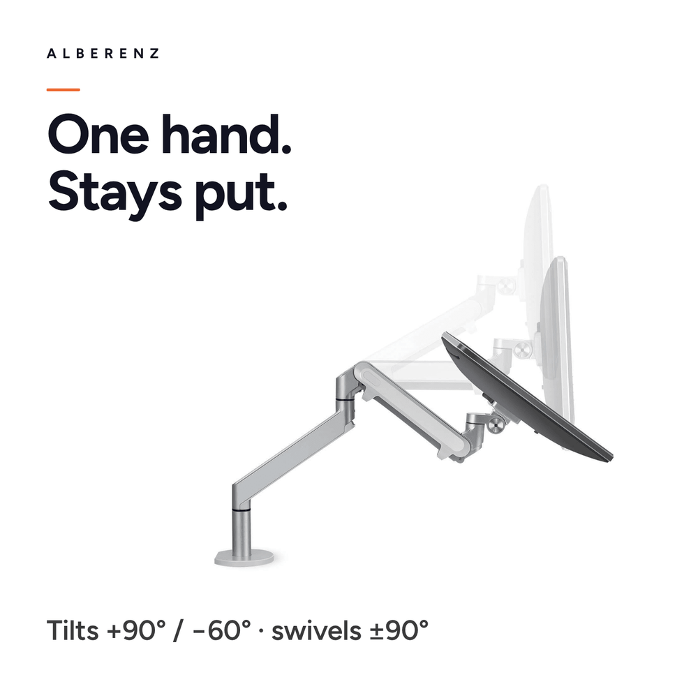 Alberenz® Single Monitor Arm Gas Spring Silver