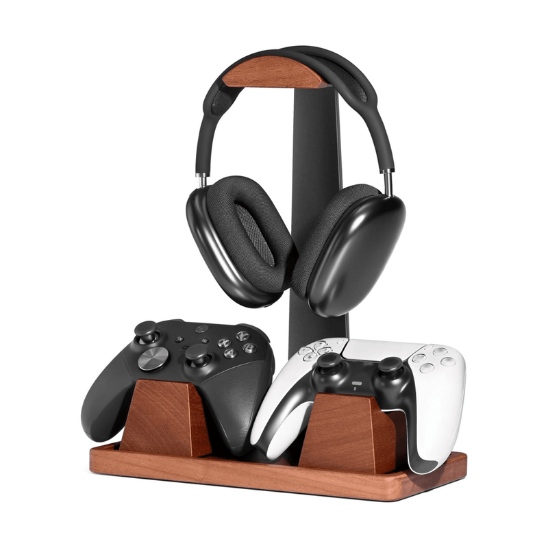 Alberenz® Walnut Headphone Stand with Controller Holders