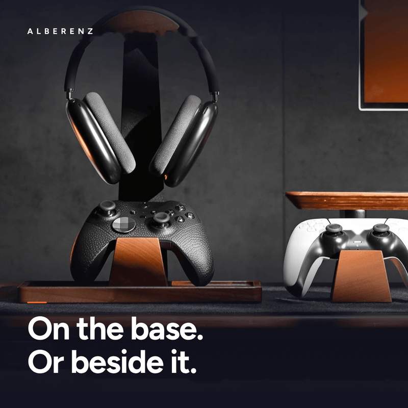 Alberenz® Walnut Headphone Stand with Controller Holders