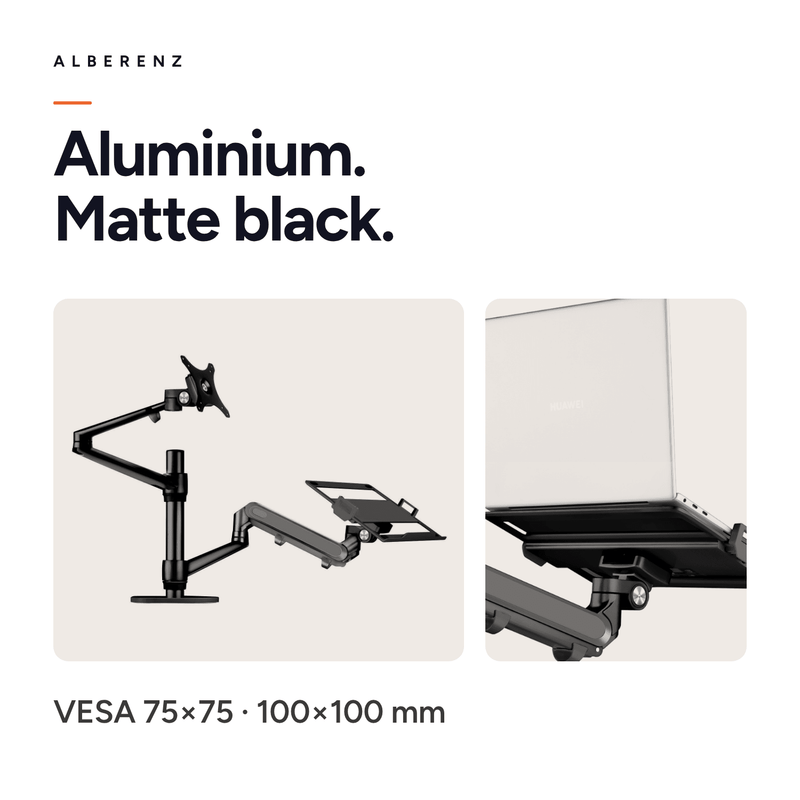 Alberenz® laptopmonitorarm med gasfjäder svart