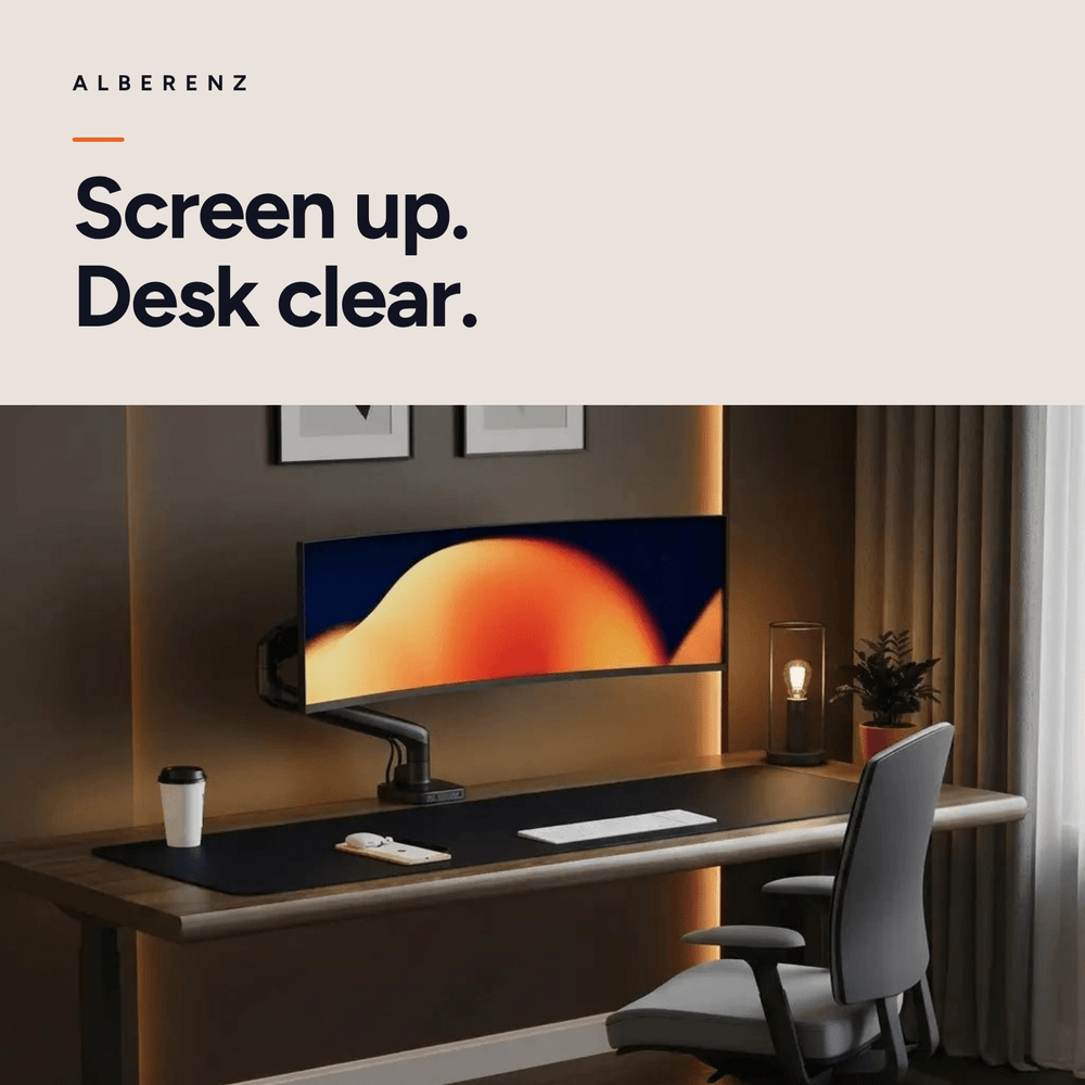 Alberenz single monitor arm gas spring - Up until 40 inch - with USB - Black