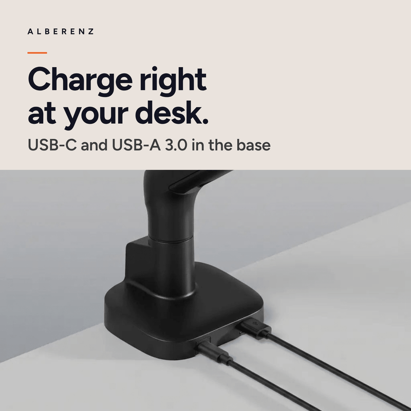 Alberenz single monitor arm gas spring - Up until 40 inch - with USB - Black