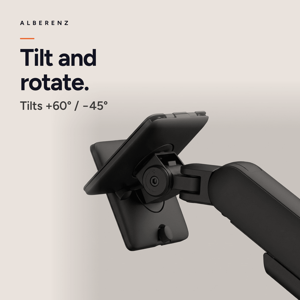 Alberenz single monitor arm gas spring - Up until 40 inch - with USB - Black