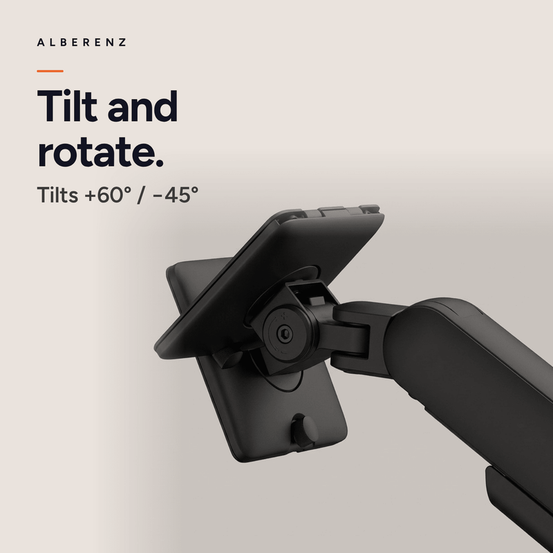 Alberenz single monitor arm gas spring - Up until 40 inch - with USB - Black