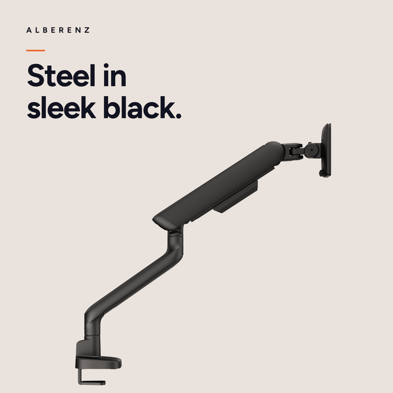 Alberenz single monitor arm gas spring - Up until 40 inch - with USB - Black