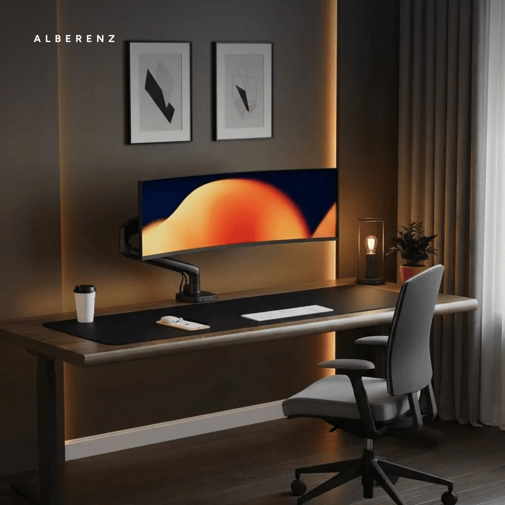Alberenz single monitor arm gas spring - Up until 40 inch - with USB - Black