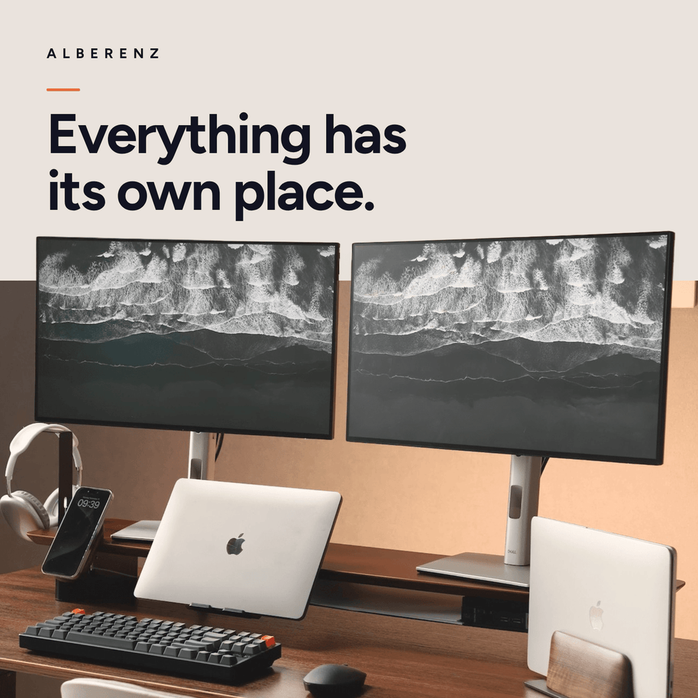 Bundle: Walnut Monitor Riser + MagSafe Charger + Laptop Holder + Tablet Stand + Headphone holder