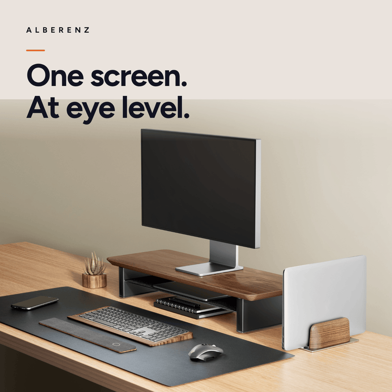 Alberenz® Walnut Wooden Monitor Riser - 1 Monitor