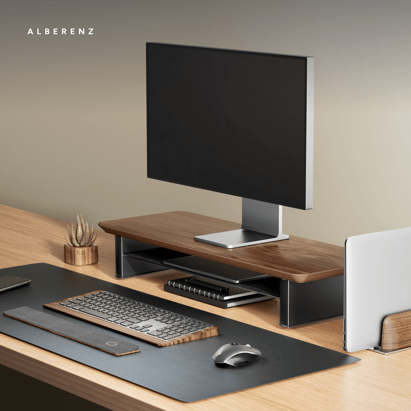 Alberenz® Walnut Wooden Monitor Riser - 1 Monitor