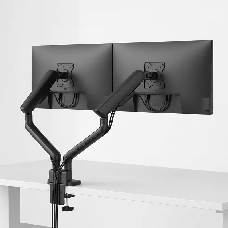 Alberenz Dubbel Monitorarm Gasfjäder - Upp till 35" - Med USB - Svart