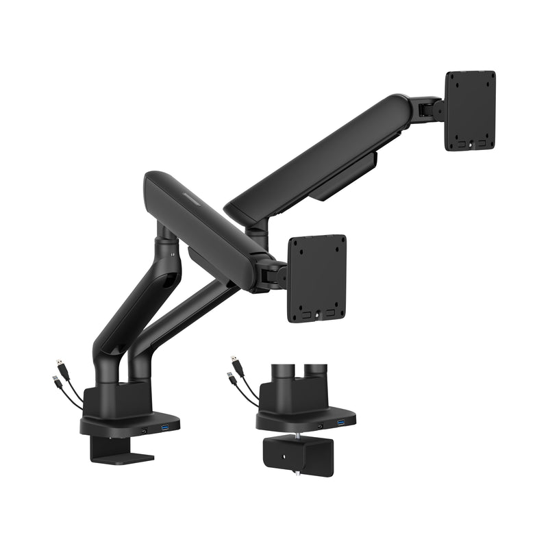 Alberenz Dubbel Monitorarm Gasfjäder - Upp till 35" - Med USB - Svart