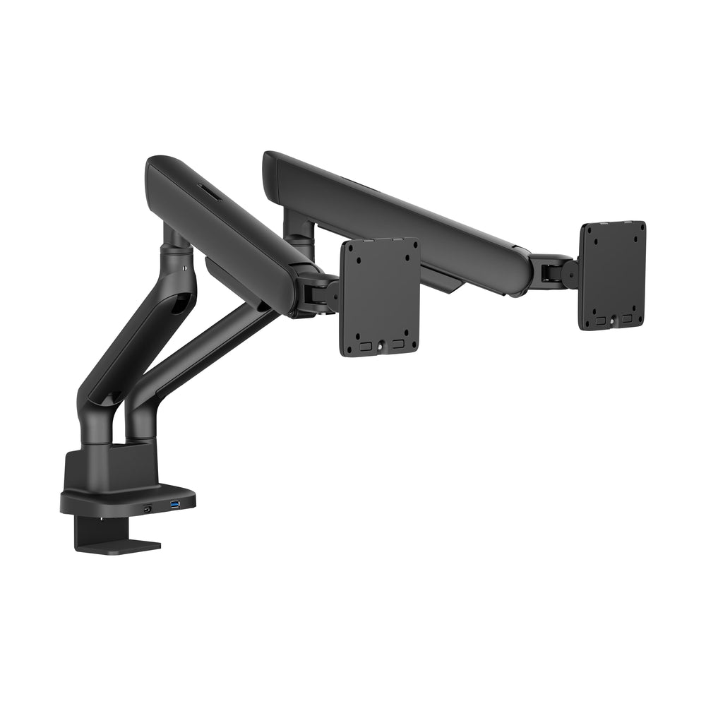 Alberenz Dubbel Monitorarm Gasfjäder - Upp till 35" - Med USB - Svart