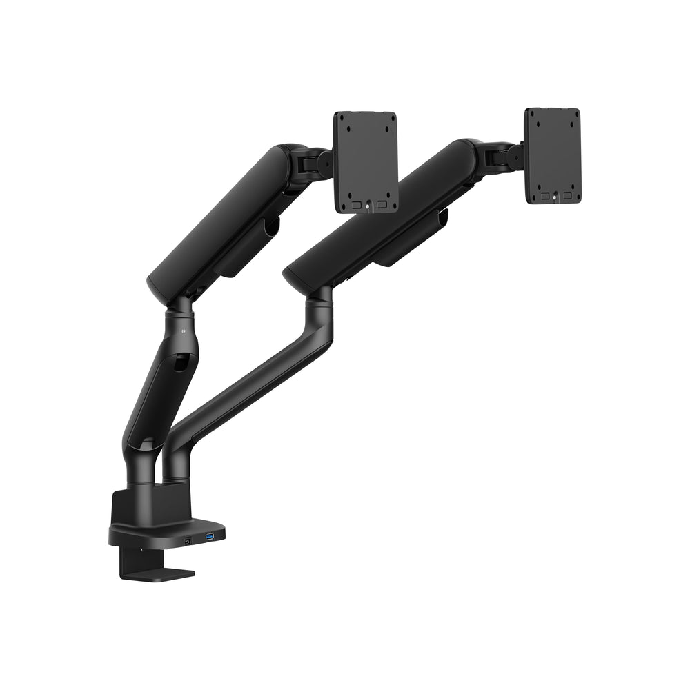 Alberenz Dubbel Monitorarm Gasfjäder - Upp till 35" - Med USB - Svart