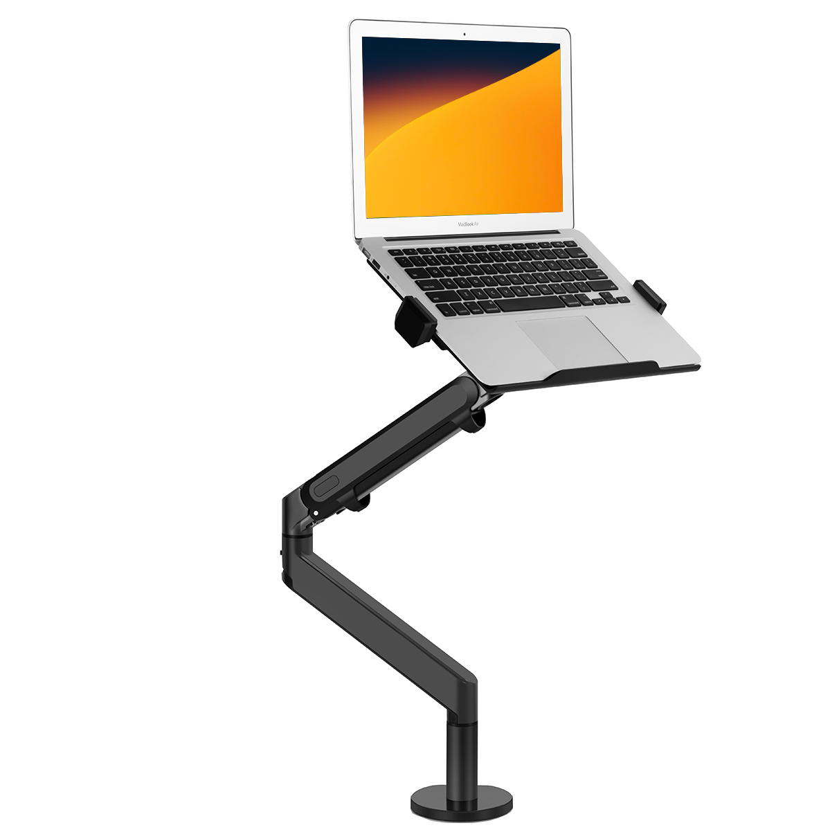 Alberenz dark grey laptop and monitor arm with gas spring mounted on a desk