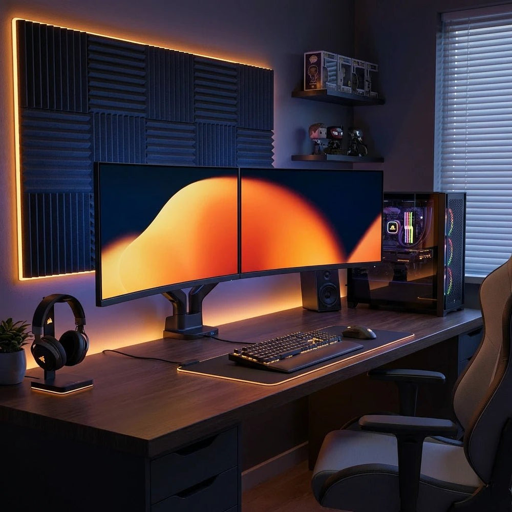 Alberenz Dubbel Monitorarm Gasfjäder - Upp till 35" - Med USB - Svart