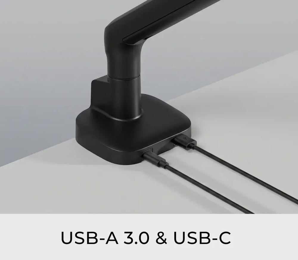 Alberenz Dubbel Monitorarm Gasfjäder - Upp till 35" - Med USB - Svart