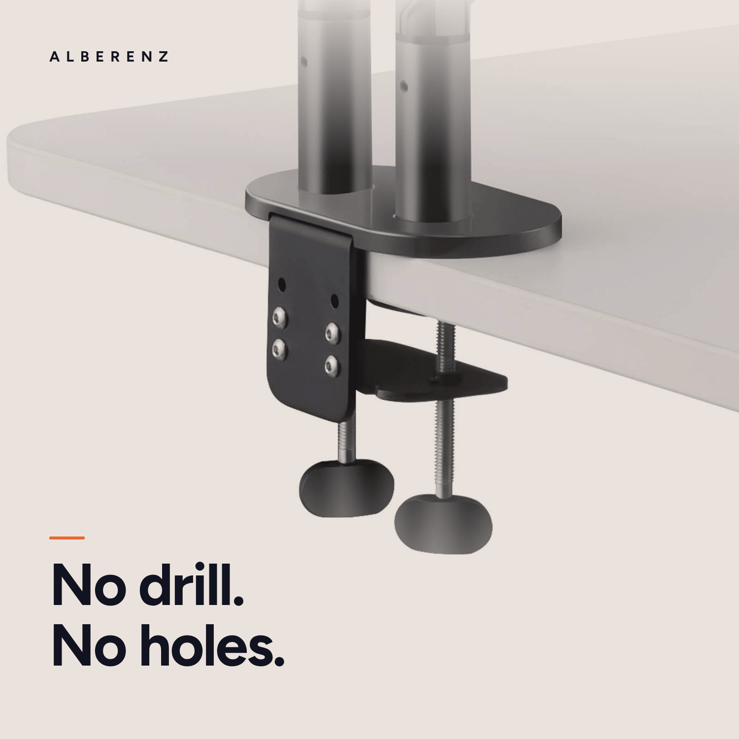Desk clamp of the Alberenz dual monitor arm, no drill installation