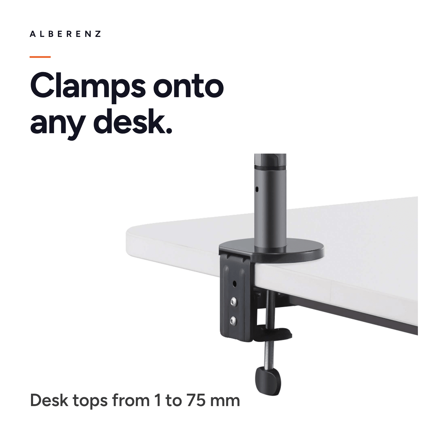 Alberenz gas spring monitor arm, dark grey: desk clamp for tops from 1 to 75 mm