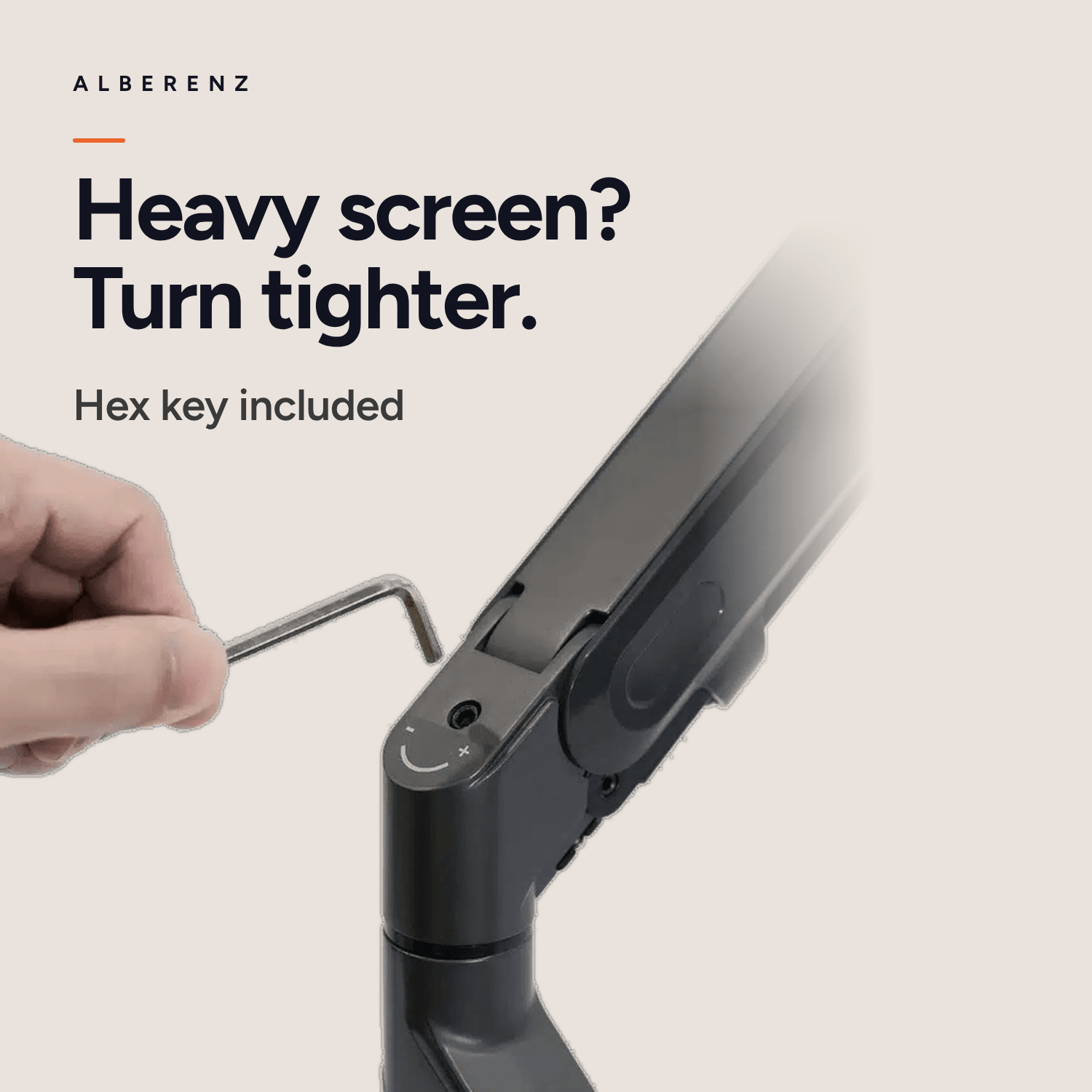 Alberenz gas spring monitor arm, dark grey: set the gas spring tension with the hex key