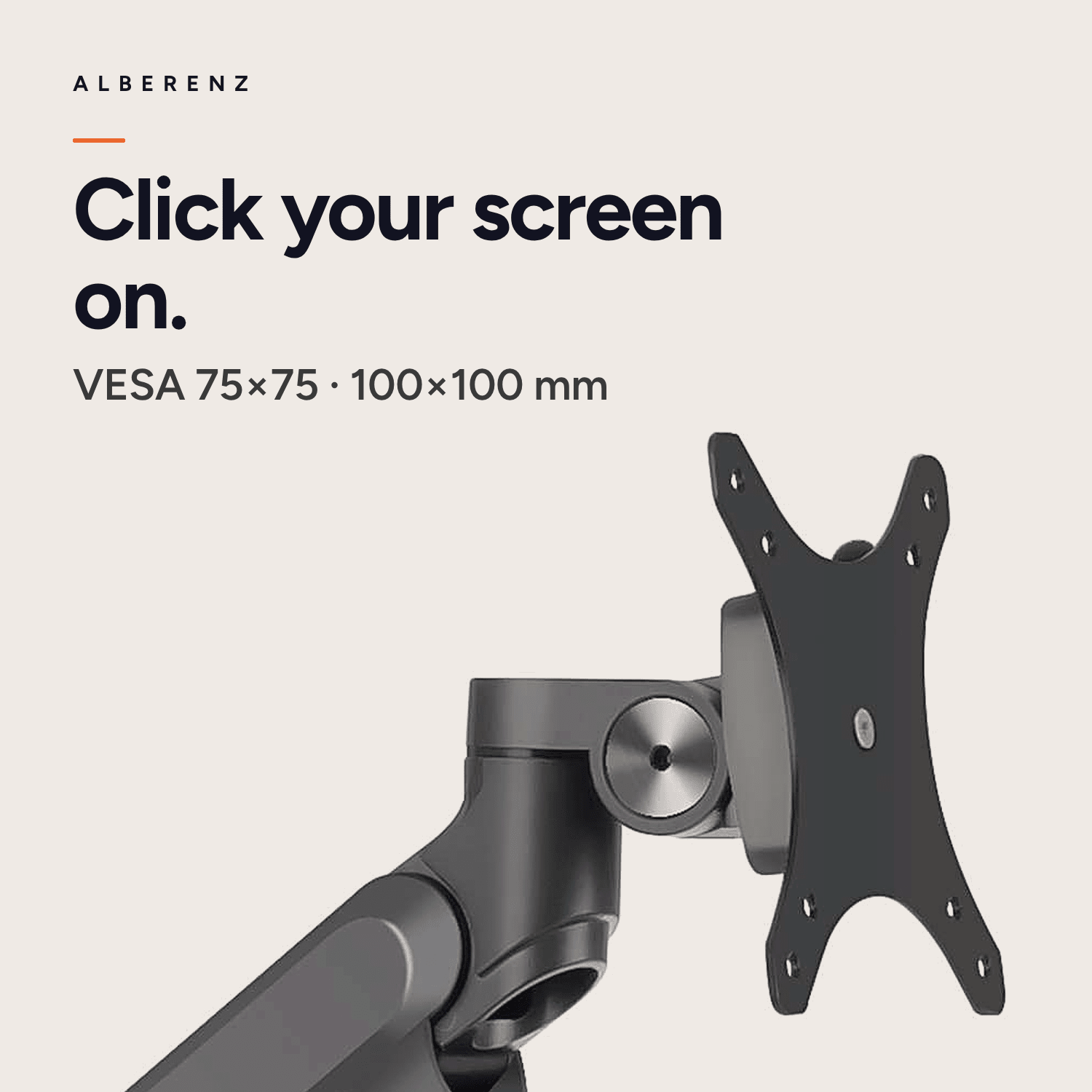 Alberenz gas spring monitor arm, dark grey: detachable VESA plate 75x75 and 100x100 mm