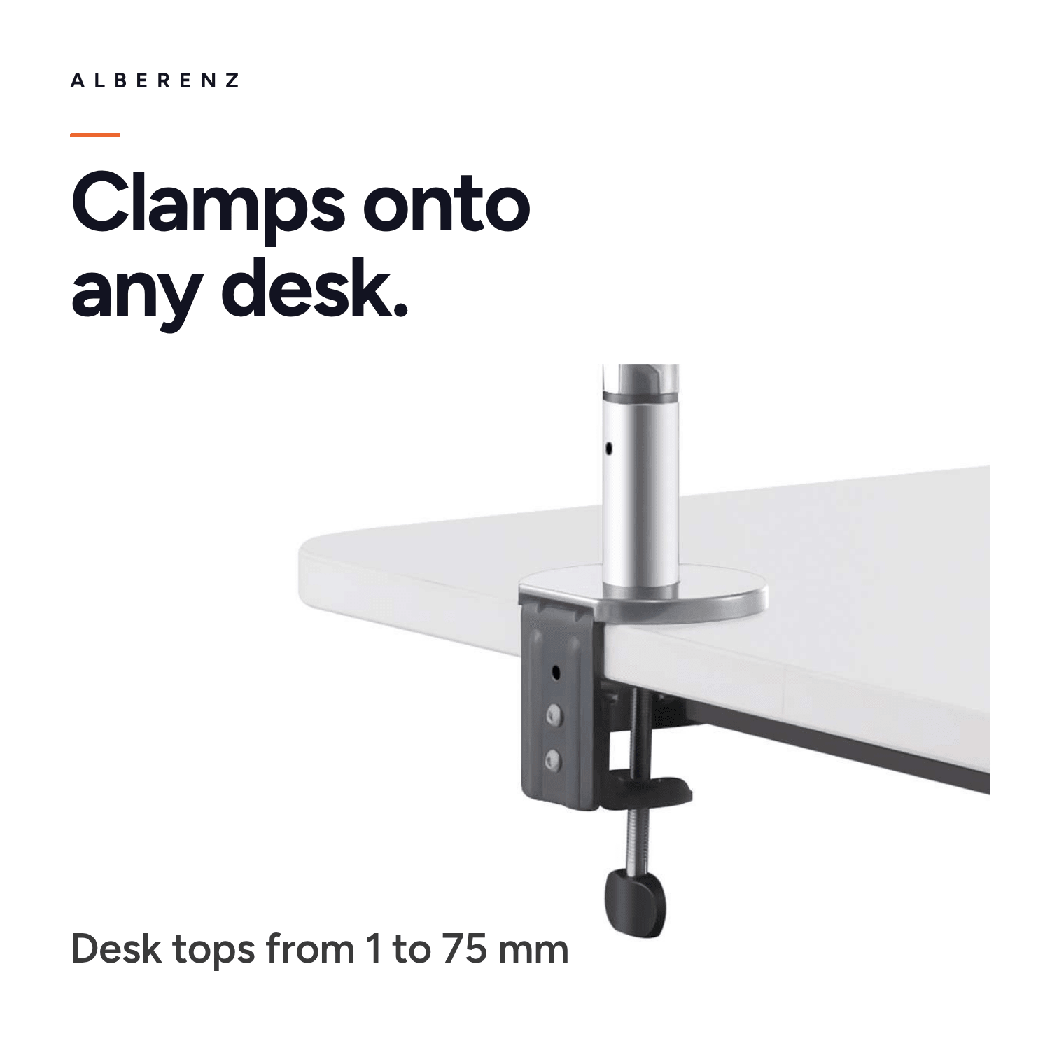 Alberenz gas spring monitor arm, silver: desk clamp for tops from 1 to 75 mm