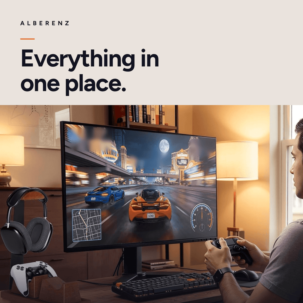 Alberenz® Walnut Headphone Stand with Controller Holders