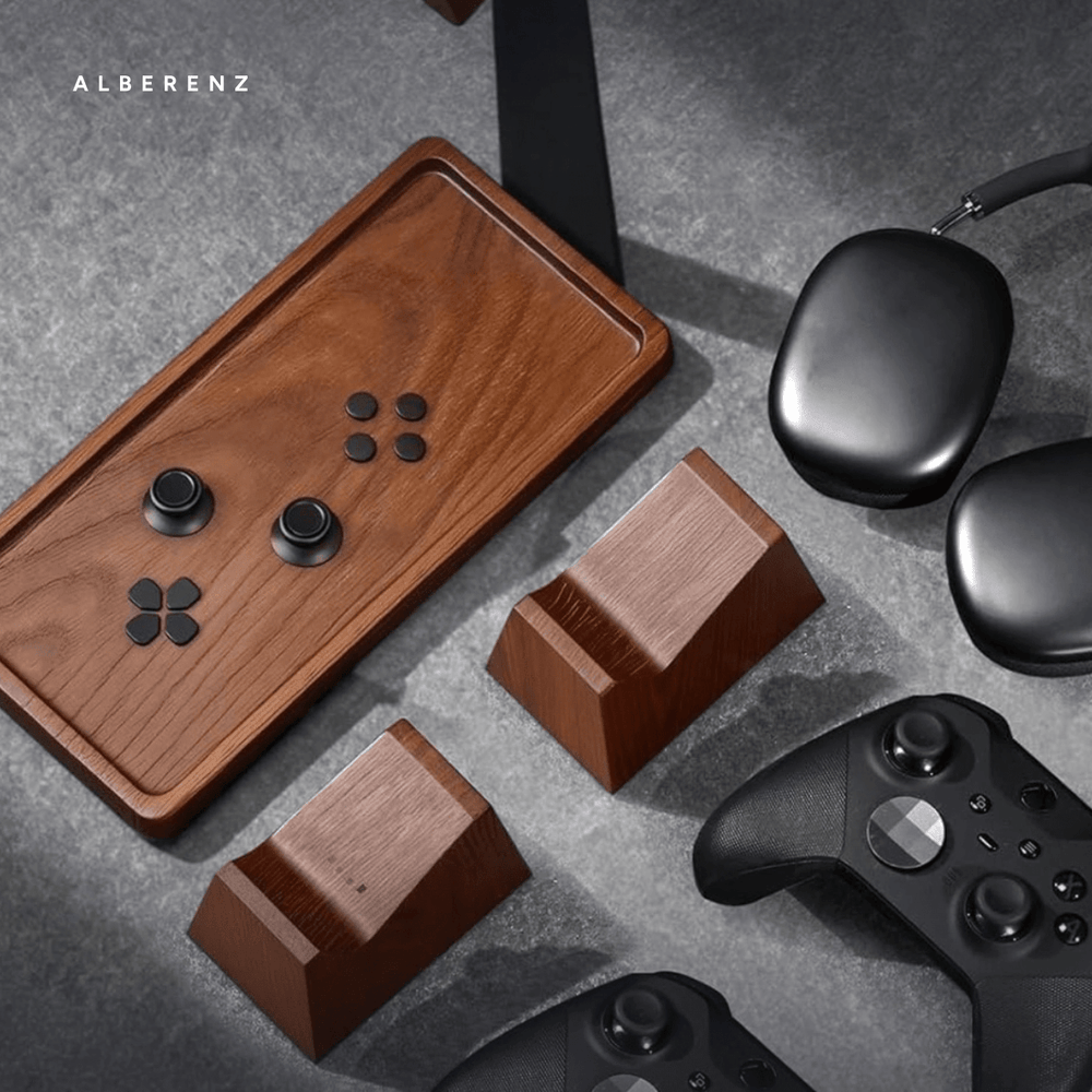 Alberenz® Walnut Headphone Stand with Controller Holders