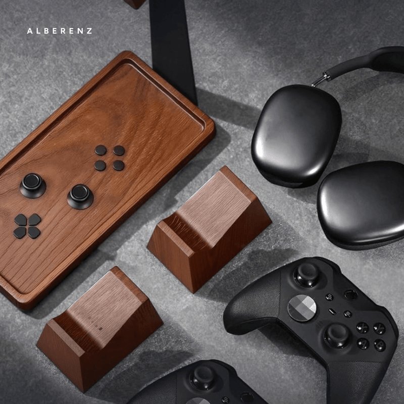 Alberenz® Walnut Headphone Stand with Controller Holders