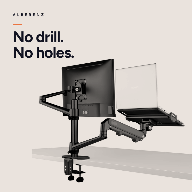 Alberenz® laptopmonitorarm med gasfjäder svart