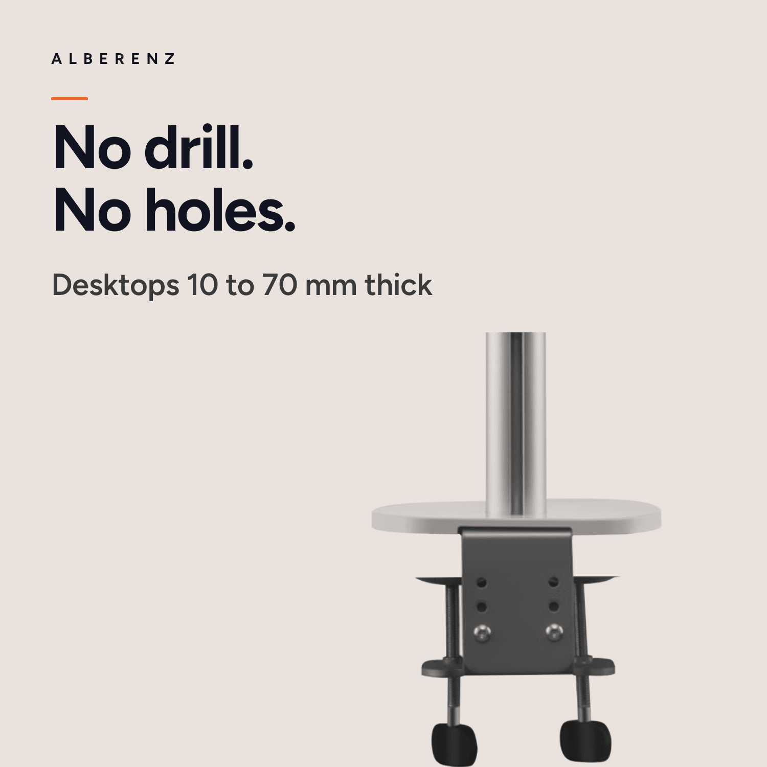 Desk clamp of the Alberenz laptop monitor arm, no drill installation, desktop 10 to 70 mm