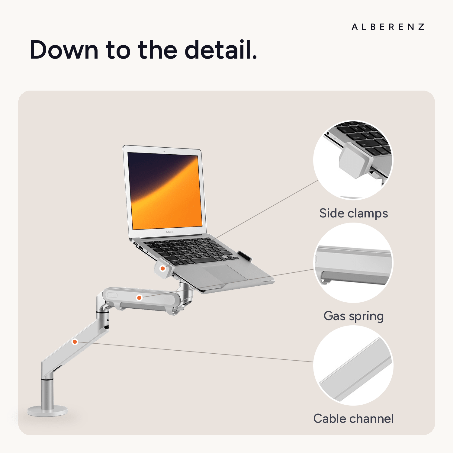 Alberenz® Laptop Arm Gas Spring Silver - Alberenz - Monitor mount