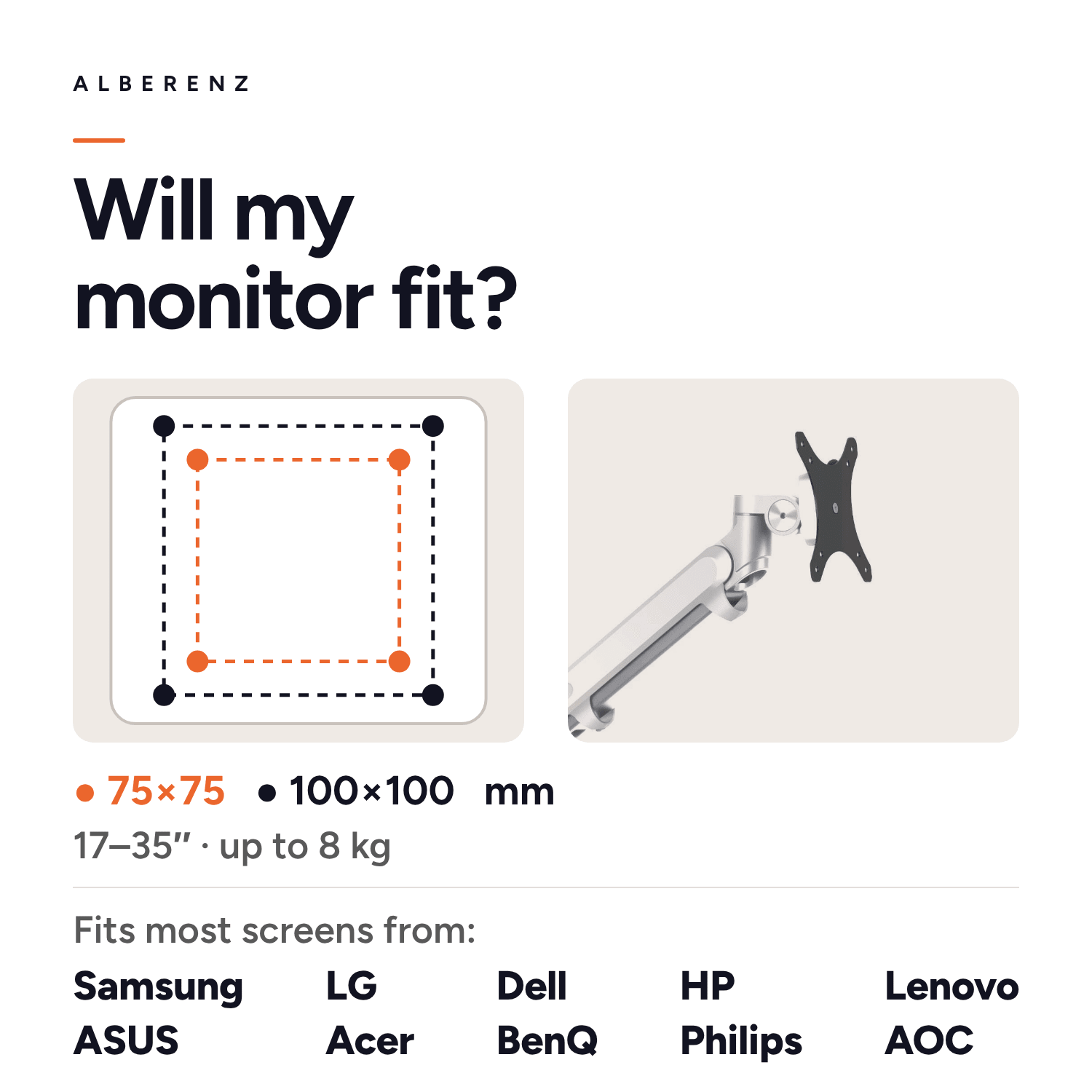 Alberenz gas spring monitor arm silver with oak monitor riser: fits monitors from Samsung, LG, Dell, HP and more