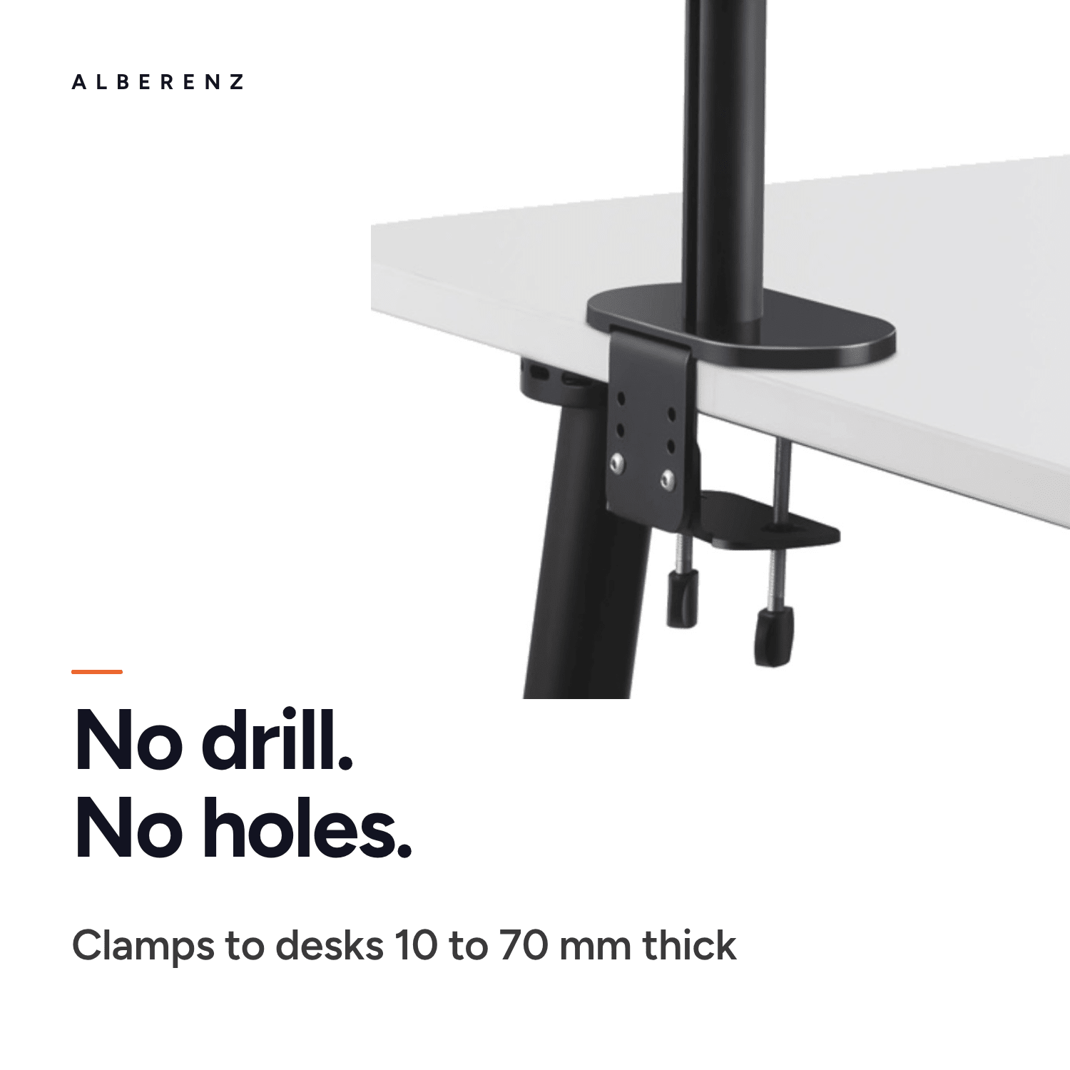 Alberenz monitor arm with laptop tray, black: desk clamp for desktops 10 to 70 mm thick, no drilling
