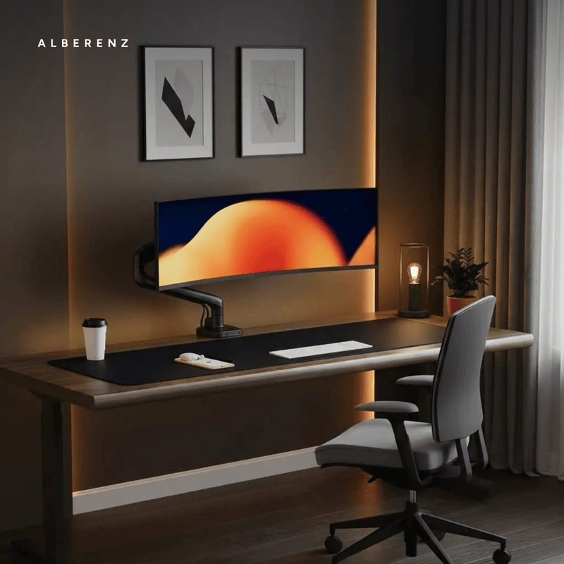 Alberenz single monitor arm gas spring - Up until 40 inch - with USB - Black