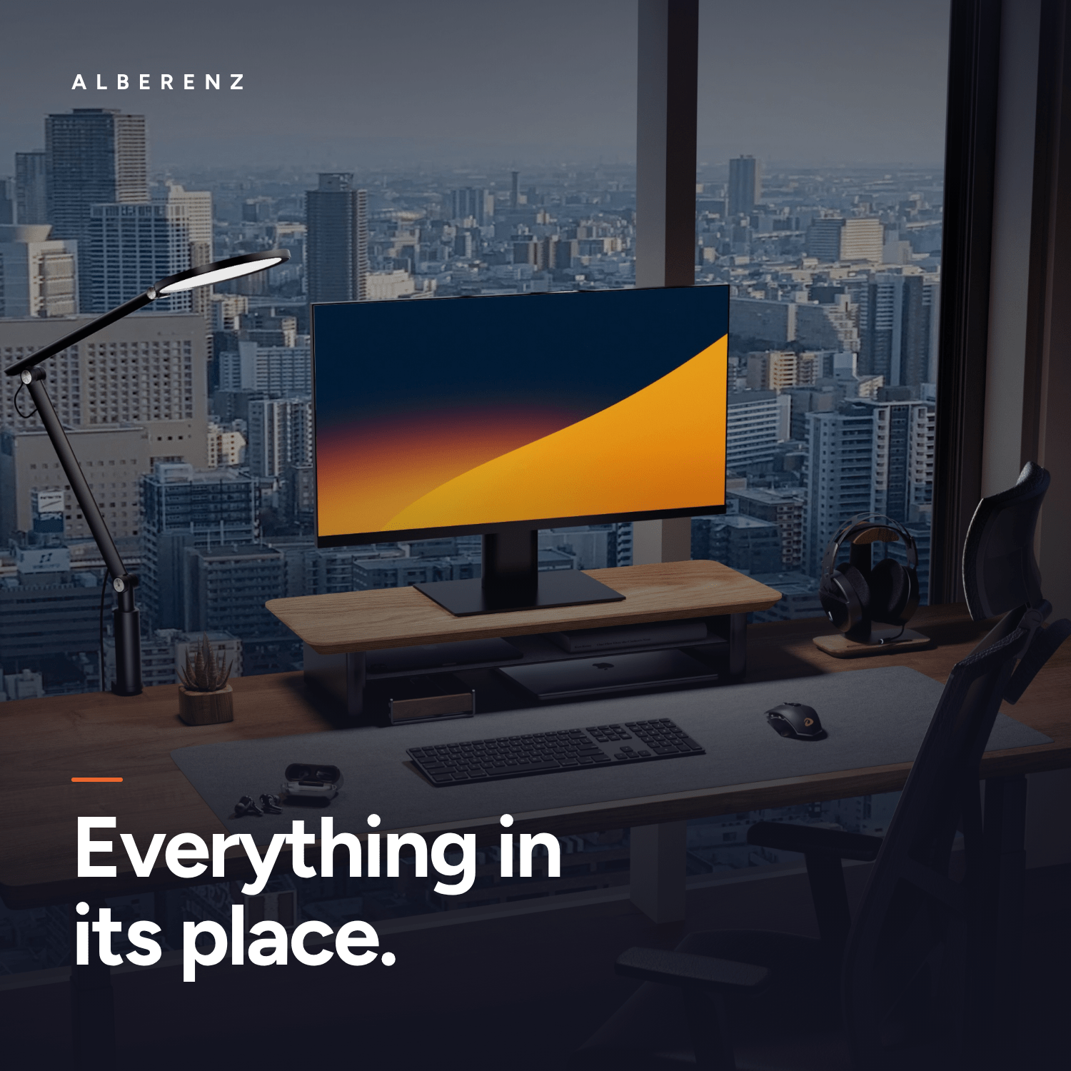 Alberenz oak monitor riser for one screen: tidy desk, everything in its place