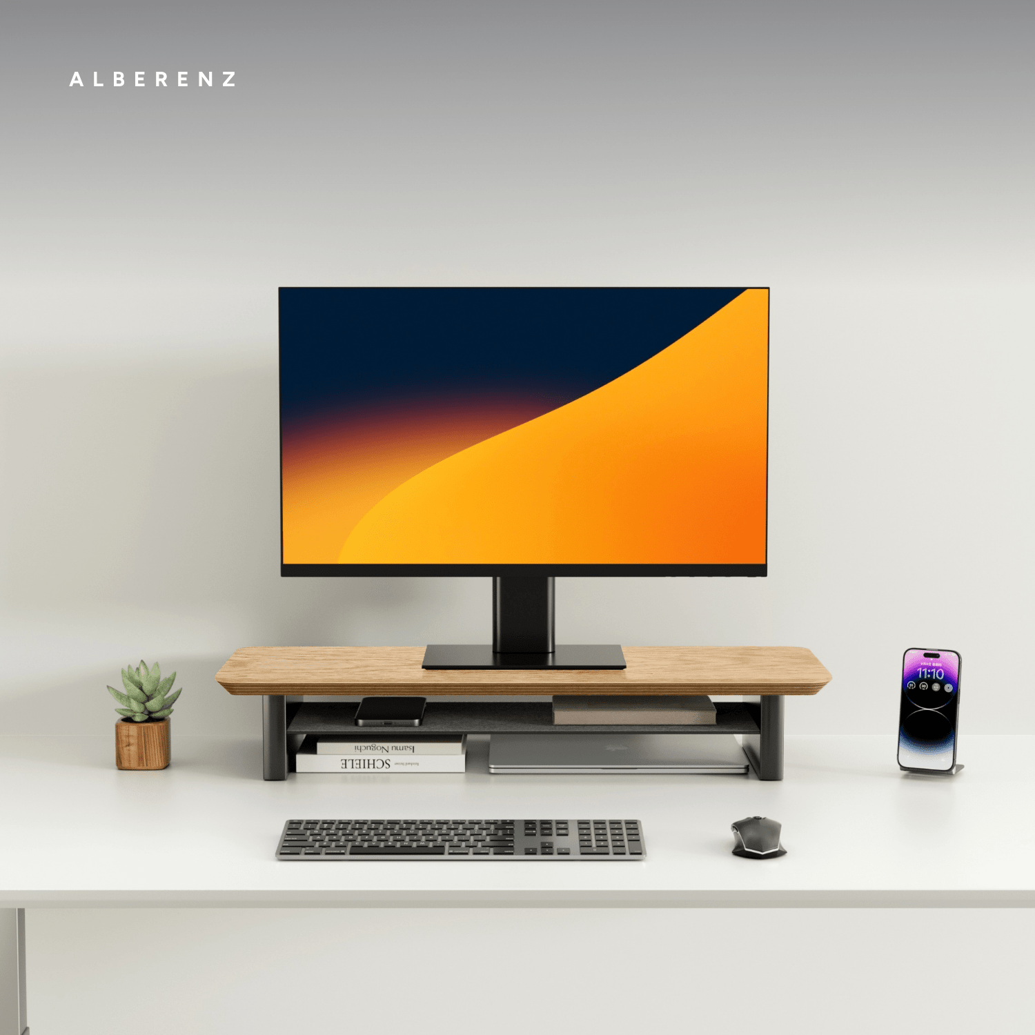 Alberenz oak monitor riser for one screen: studio shot