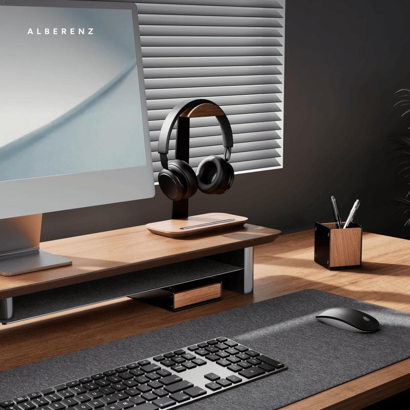 Alberenz® Walnut Wooden Monitor Riser - 1 Monitor