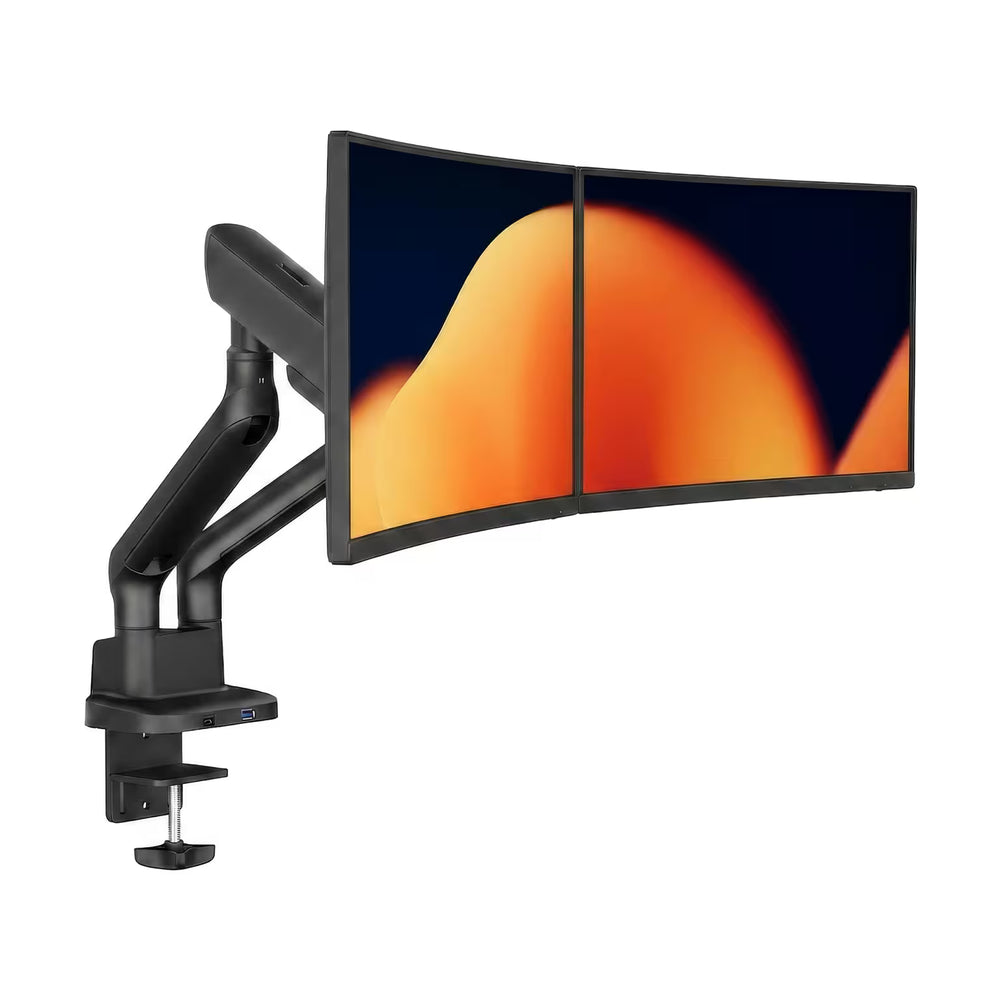 Alberenz Dubbel Monitorarm Gasfjäder - Upp till 35" - Med USB - Svart