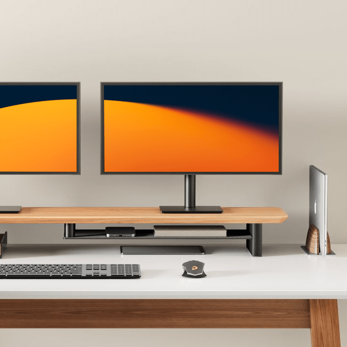 Ergo Starter Bundle – Single Monitor Arm (Silver) + Oak Monitor Riser - Alberenz - Bundles